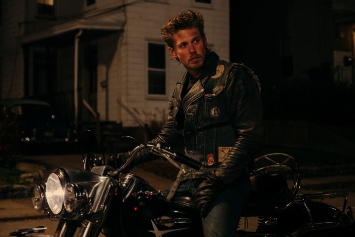 Austin Butler on motorcycle at night